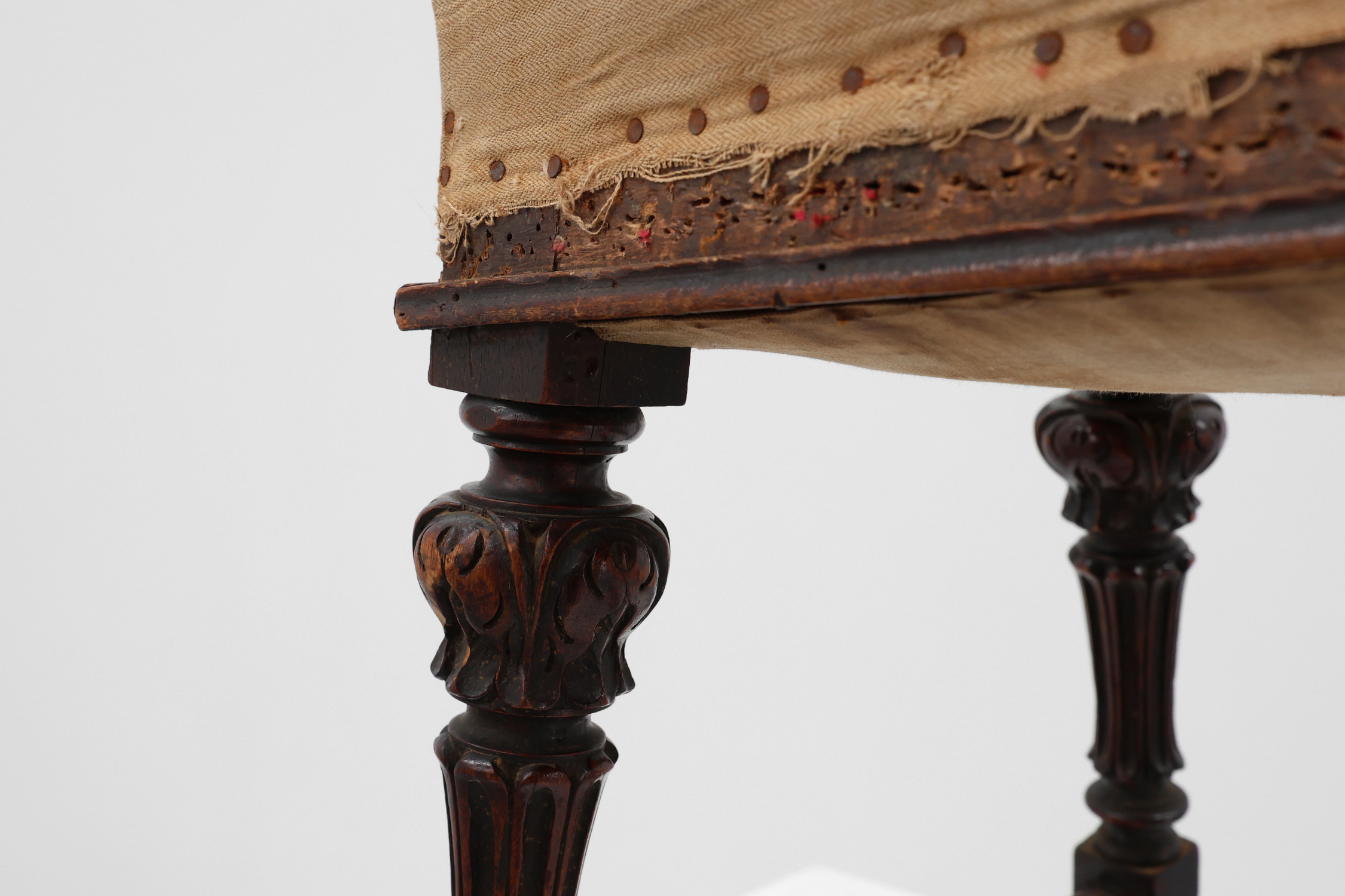 Baroque 19th century oak stool in Louis XV style, France thumbnail